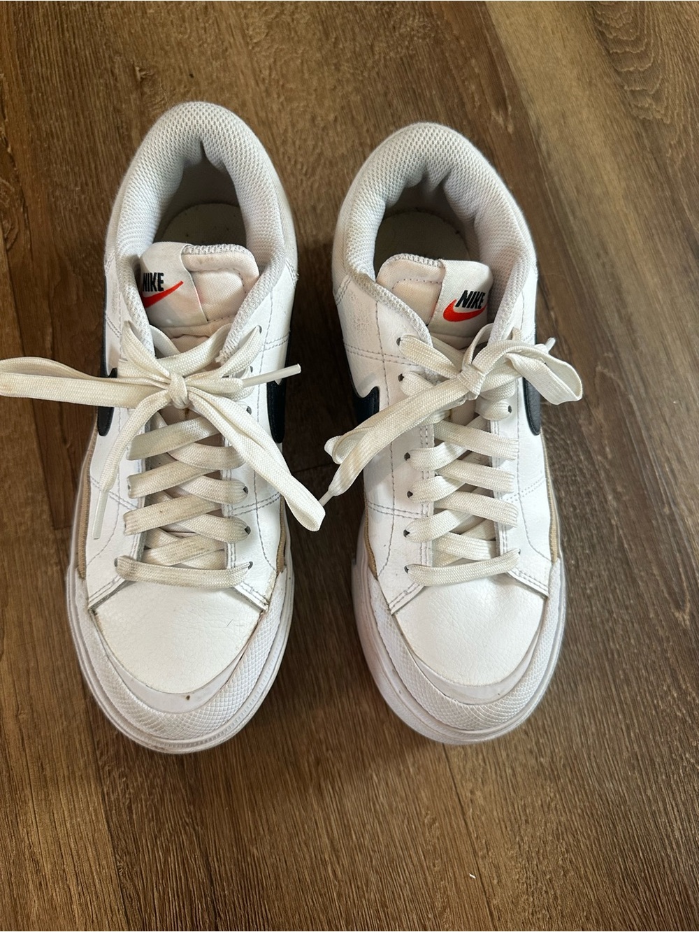 Nike Court Legacy Lift White Sneakers with Black Swoosh and Tan Stripe - Picture 5 of 8